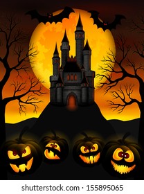 Vector illustration for Halloween with a castle on top of a mountain