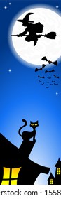 vector illustration of a halloween cat on a roof