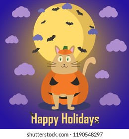 vector illustration for Halloween! The cat and the pumpkin !Halloween costume
