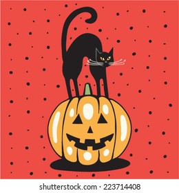 Vector illustration of halloween: cat and pumpkin