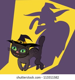 Vector Illustration With Halloween Cat And Shadow.