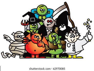 vector illustration of halloween characters