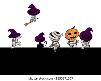 Vector illustration of Halloween characters, isolated zombies cartoon design to decorate on poster or banner.