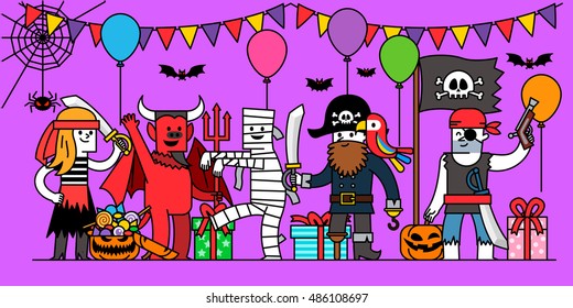 Vector illustration - Halloween Characters with party
