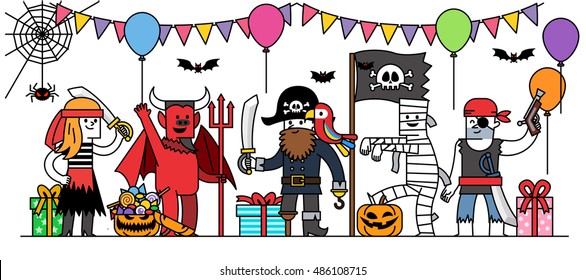 Vector illustration - Halloween Characters with party