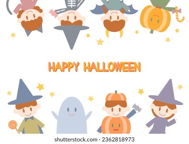Vector illustration of Halloween. Children dressed up for Halloween. Simple design. White background. 