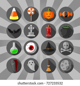 Vector illustration of Halloween circle flat icons set on black background