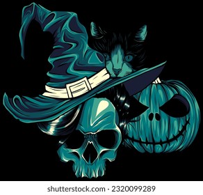 vector illustration of Halloween composition on black background
