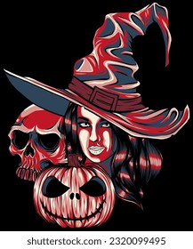 vector illustration of Halloween composition on black background