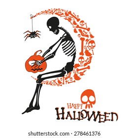 Vector Illustration Halloween Congratulatory Title Skeleton Stock ...