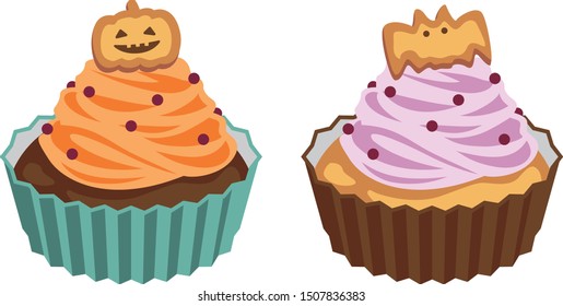 Vector illustration of Halloween cupcake.
