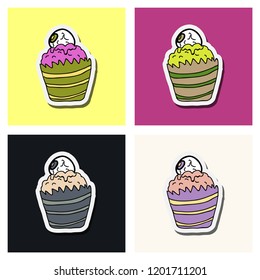 Vector illustration of halloween cupcake on background. Happy halloween scary sweets