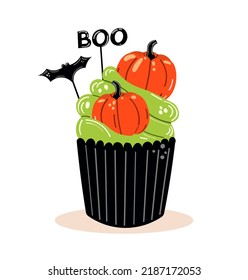 Vector illustration of halloween  cupcake on white background. Happy halloween, scary sweets