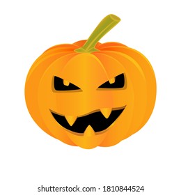 Vector illustration of Halloween curved smiling orange pumpkin.