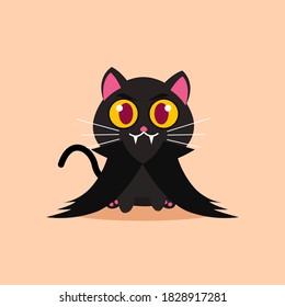 Vector Illustration for Halloween, Cute Black Cat Vampire