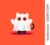 Vector Illustration for Halloween, Cute Ghost Black Cat