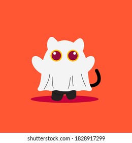 Vector Illustration for Halloween, Cute Ghost Black Cat