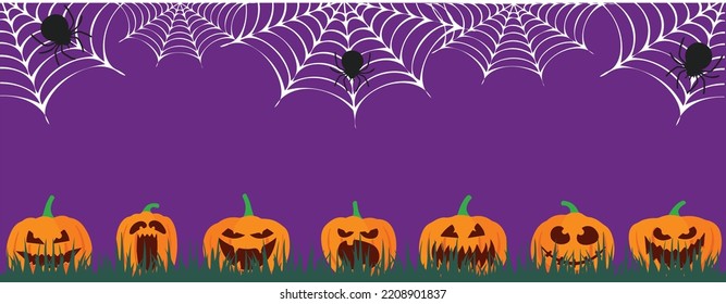 Vector illustration halloween design background and banner pumpkin spider scary
