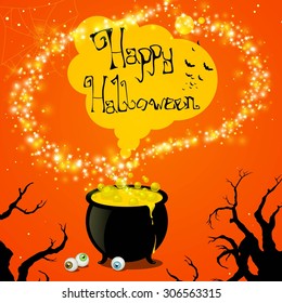 Vector Illustration of a Halloween Design with Witch Crafting Pot