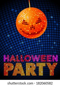 Vector illustration of Halloween disco ball. Party flyer.
