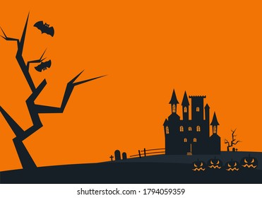 Vector illustration for halloween. Dracula's castle or haunted house at night