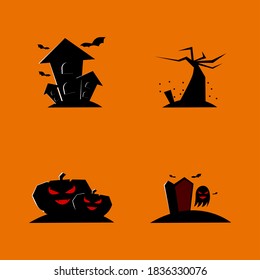 vector illustration of Halloween element black isolated, pumpkin, home,bat.