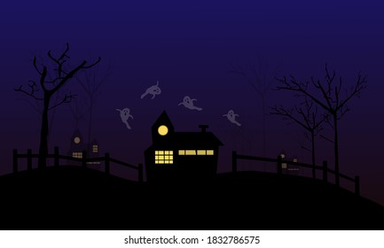 
Vector illustration halloween festival ghost sky and tree