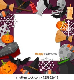 Vector illustration of Halloween flat halloween icons with square frame
