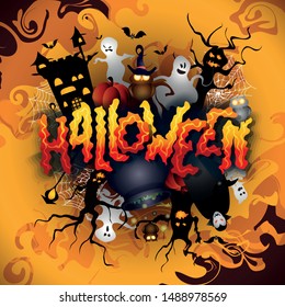 Vector Illustration of Halloween. Flat. Halloween party invitation. Holiday poster