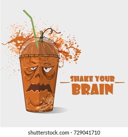 Vector illustration of Halloween funny cup of drink . Can be used for T shirt design or invitation for Halloween. Cup of drink look like a  pumpkin