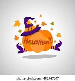 Vector illustration of Halloween funny pumpkin.