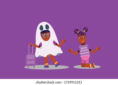 Vector illustration of Halloween ghost costume - Simple character vector illustration, this illustration can use as a sticker also.