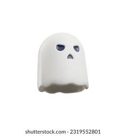 Vector illustration of halloween ghost isolated on white background. Ghost character in plastic cartoon style. Realistic 3d design element.