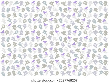 Vector illustration of Halloween ghost pattern. For background, wallpaper, wrapping paper or fabric. White background. 