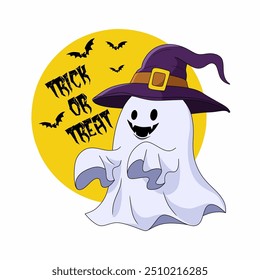 Vector illustration of Halloween ghost spooky with bat's. Halloween party concept. Mystical drawings for decoration, greeting card, poster, banner, logo. Spooky cartoon elements.