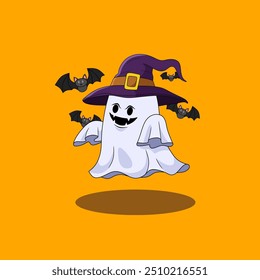 Vector illustration of Halloween ghost spooky. Halloween party concept. Mystical drawings for decoration, greeting card, poster, banner, logo. Spooky cartoon elements.