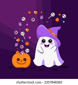 vector illustration for halloween ghost with sweets