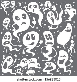 Vector illustration of Halloween Ghosts Background.  Easy-edit layered vector EPS10 file scalable to any size without quality loss. High resolution raster JPG file is included. 