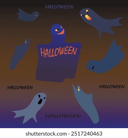 vector illustration. Halloween. Ghosts. Can be used for a postcard, book, website.