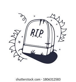 Vector illustration with halloween gravestone. Isolated on white background. Cute doodle illustration.