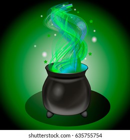 Vector illustration for Halloween with green cauldron.