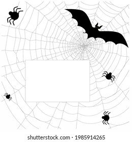 Vector illustration . Halloween holiday. Background with your text . Bat , spiders , cobwebs .
