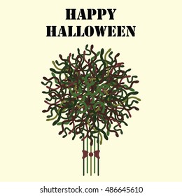vector illustration for Halloween holiday with green snakes bouquet and greeting text