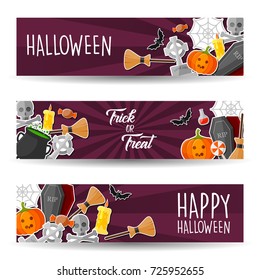 Vector illustration of Halloween Horizontal Banners with Halloween Symbols