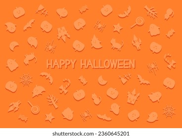 Vector illustration of Halloween. Halloween icon pattern on orange background. Icon pattern with shadow.