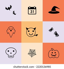 vector illustration of Halloween icons items for seasonal decoration parties invitations emblems