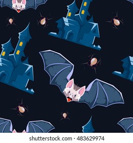vector illustration of Halloween icons set isolate on dark background. Pictures of bat vampire symbol and dark castle.