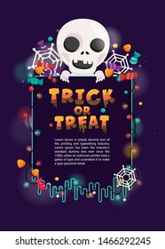 Vector illustration Halloween invitation card. Halloween template with Skull and spooky decoration