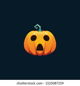 Vector illustration, Halloween Jack O' Lantern pumpkin head in cartoon style. Small pumpkin with shocked face