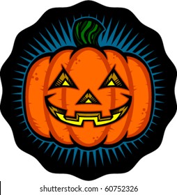 Vector illustration of a Halloween jack o'lantern glowing and grinning.